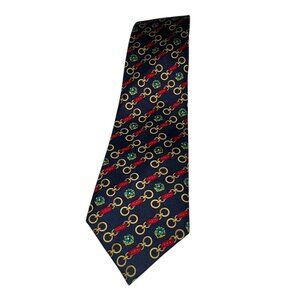 Marco Polo Men’s Silk Necktie Navy Blue Red Green Gold Yellow Tie Rings
